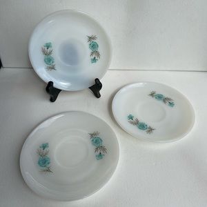 Fire King Bonnie Blue Tea Cup Saucers Set of 3
